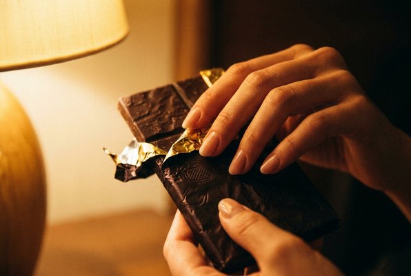 Hands carefully unwrapping a NÄKT bar — close-up, film grain Hands carefully unwrapping a NÄKT bar — close-up, film grain